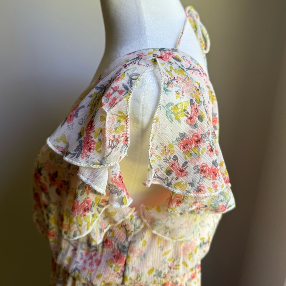 Charlotte Russell Floral Ruffle-Trim Maxi Dress Pink Size Small - Picture 3 of 6